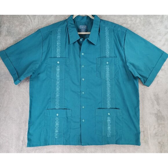 TropiCool Shirt Mens 2XL Green Guayabera Pleated Vintage Button Up Short Sleeve - Picture 1 of 11